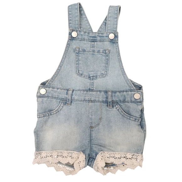 Children's Place Denim Romper With White Eyelet Trim B0036 - Picture 1 of 3